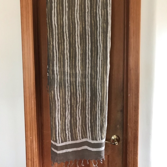 Lunn by Lilith 100% Linen Tabac Striped Scarf NWT - Picture 2 of 6